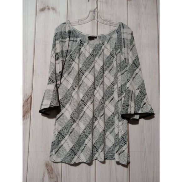 Elle McCarthy Shirt Ladies 1x Black White Bell Sleeve Round Neck - Picture 1 of 8